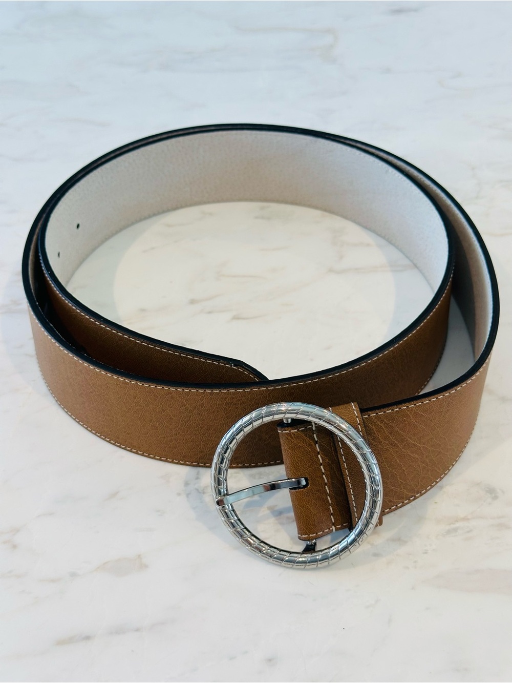 Chico’s Belt Brown Leather and Silver Buckle Women’s Size Large